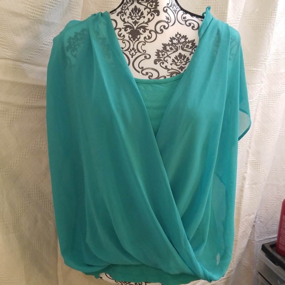 Sheer teal twisted top